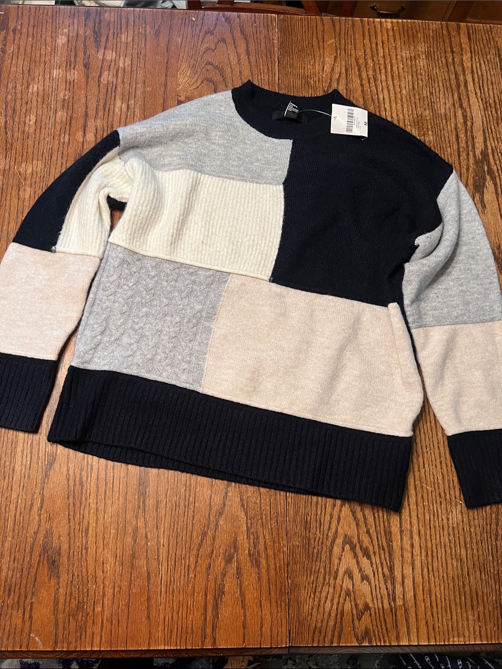 Forever 21 Patchwork Crewneck Sweater in Navy , Gray & Cream